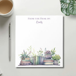 Bloc De Notas Purple and Green Watercolor Plant and Book
