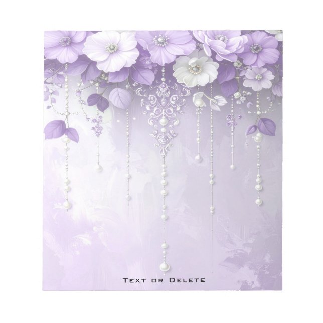 Bloc De Notas Purple Flowers with Dangling Pearls Notepad (Frente)
