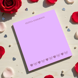 Bloc De Notas Purple Hearts & Bows Valentines Day Personalized