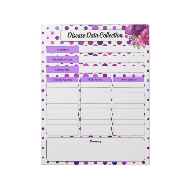 Bloc De Notas Púrpura de puntos de la polka floral _ Recopilació (Lado Izquierdo)