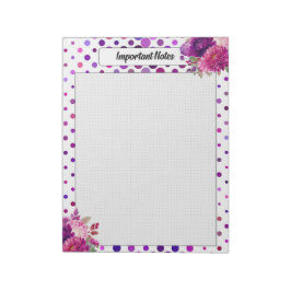 Bloc De Notas Púrpura Pérdida de Polka Floral _ Notas importante