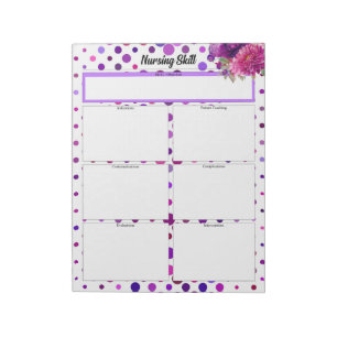 Bloc De Notas Púrpura Polka Floral Dots_ Habilidades de Enfermer