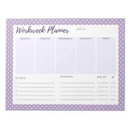 Bloc De Notas Púrpura polka punto Workweek Planner Notepad