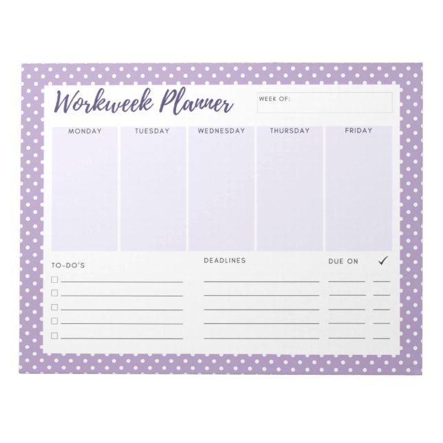 Bloc De Notas Púrpura polka punto Workweek Planner Notepad (Frente)