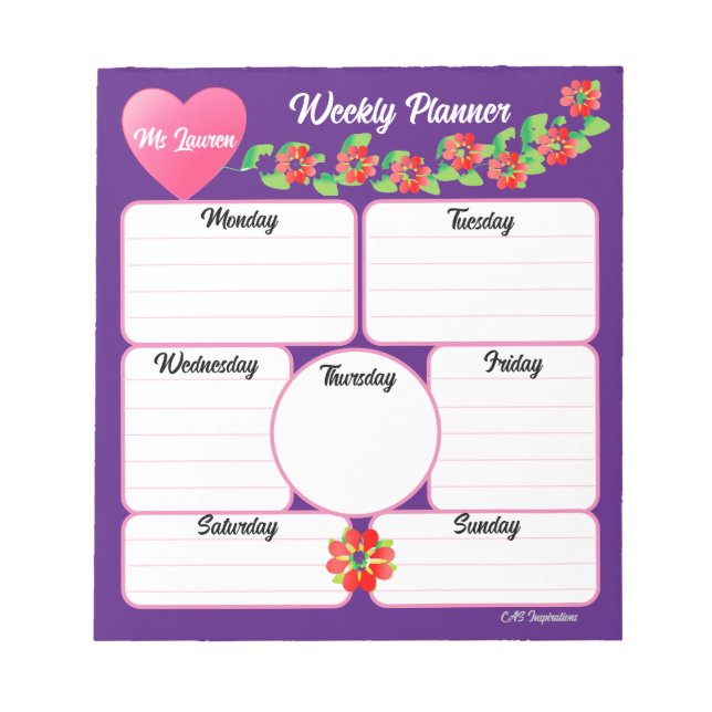Bloc De Notas Púrpura semanal del plan Flores Notepad (Frente)