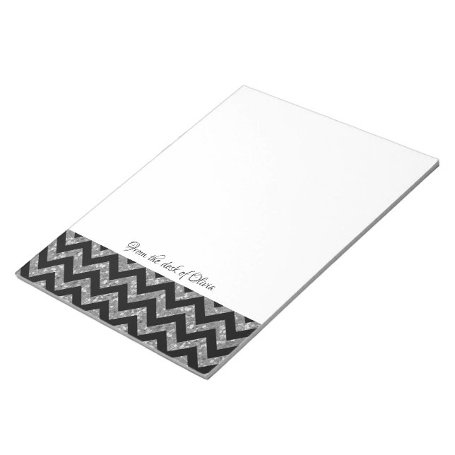 Bloc De Notas Purpurina de plata Chevron Notepad (Lado Derecho)