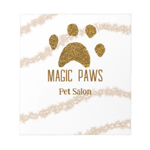 Bloc De Notas Purpurina dorado paws mascota salon añadir nombre 