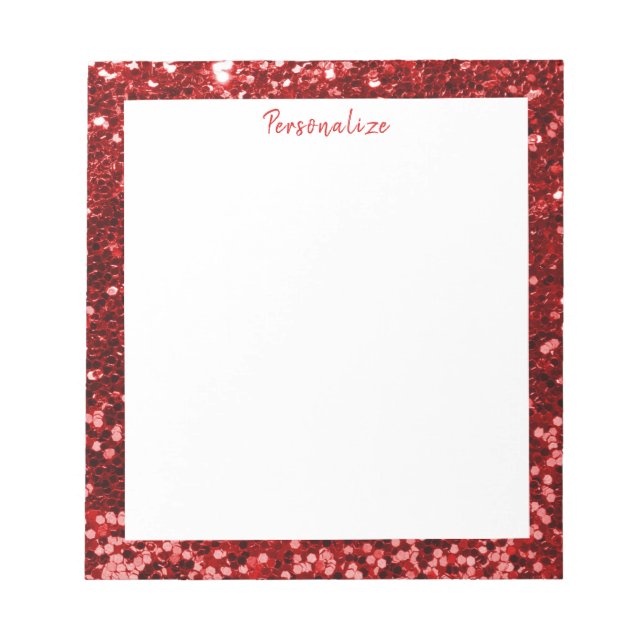 Bloc De Notas Purpurina Glam Red Sequin Sparkle Border Personali (Frente)