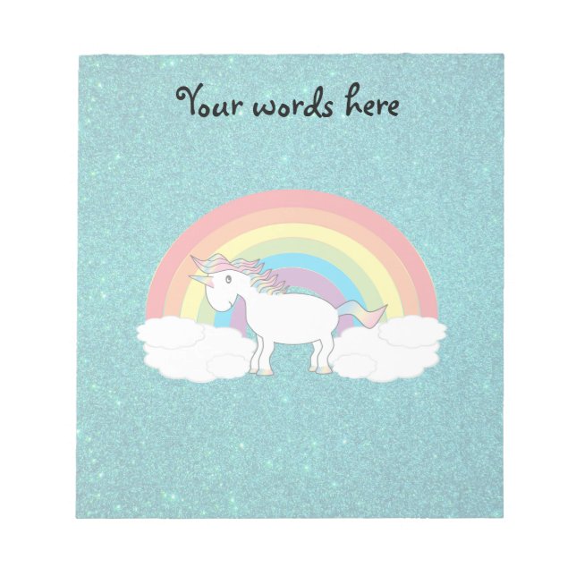 Bloc De Notas Purpurina turquesa con unicornio arcoiris (Frente)
