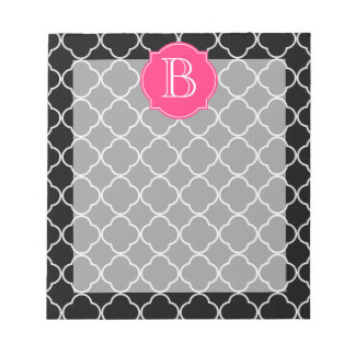 Bloc De Notas Quatrefoil blanco y negro con monograma