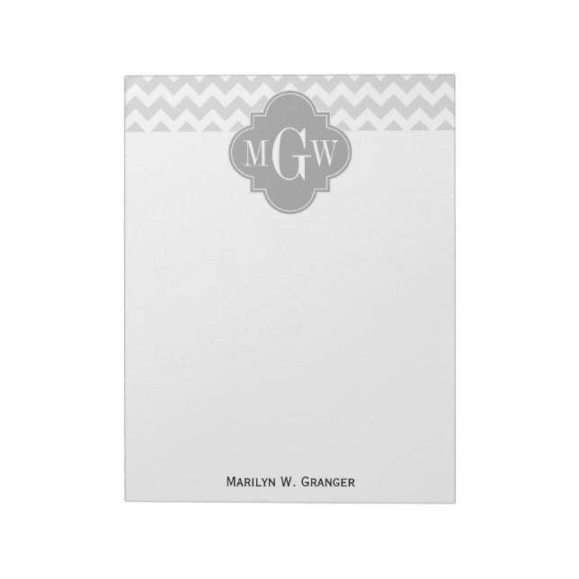 Bloc De Notas Quatrefoil De Gris Gris Lt Gris Chevron 3 Monogram (Lado Izquierdo)