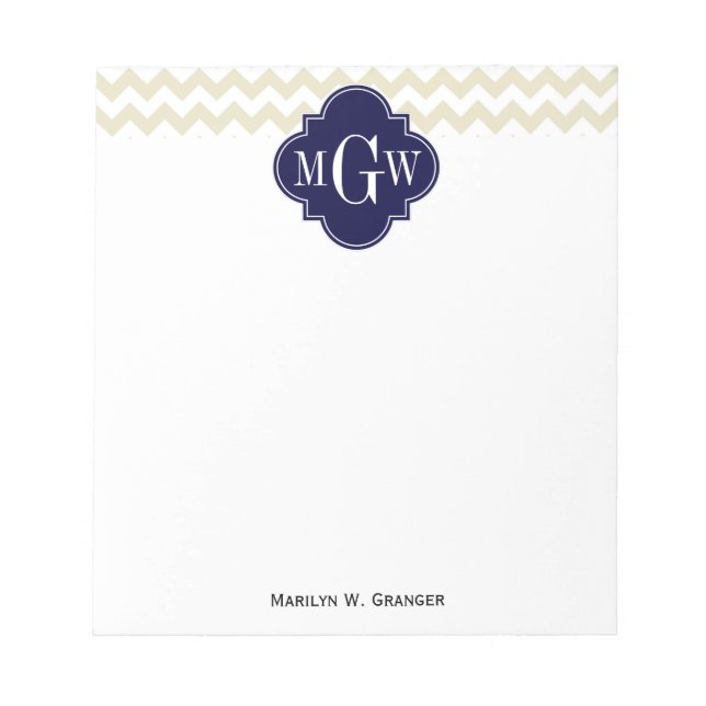 Bloc De Notas Quatrefoil de la Marina de Chevron Blanco Beige 3  (Frente)