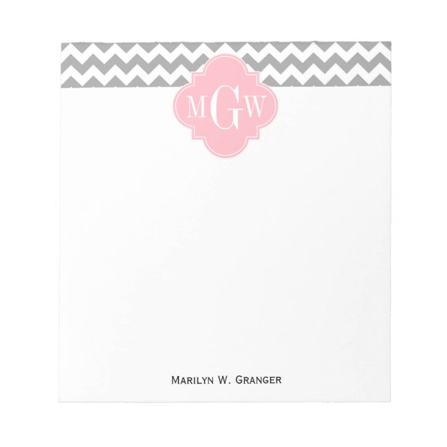 Bloc De Notas Quatrefolios rosados de Chevron blanco gris 3 Mono (Frente)