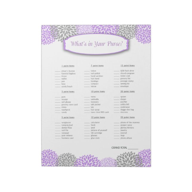 Bloc De Notas ¿Qué hay en tu bolso Juego de Dalia Gris Púrpura (Lado Izquierdo)