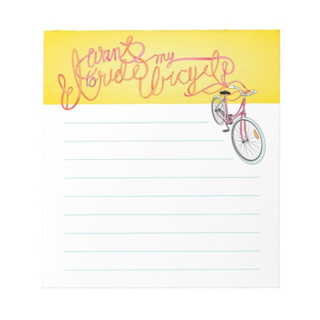 Bloc De Notas Quiero montar en bicicleta - papel alineado (Frente)