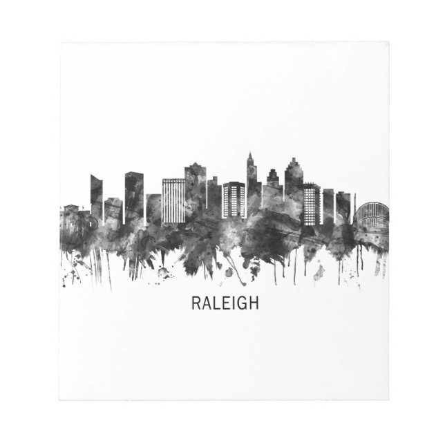 Bloc De Notas Raleigh North Carolina Skyline BW (Frente)