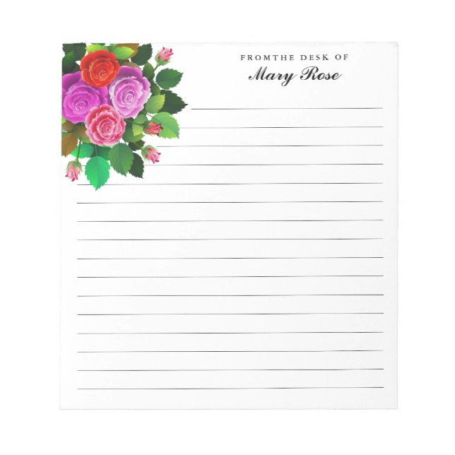 Bloc De Notas Ramo de flores de rosa elegante personalizado (Frente)