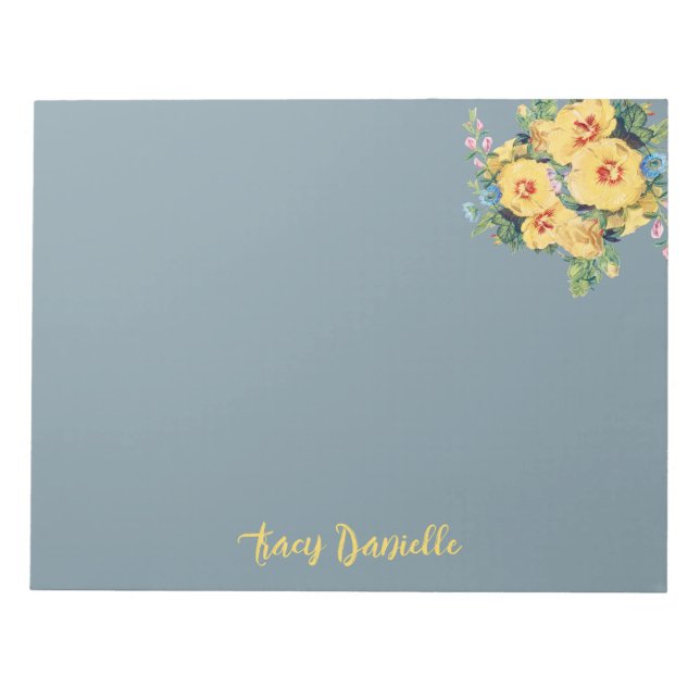 Bloc De Notas Ramo Floral Azul y Amarillo Personalizado  (Frente)