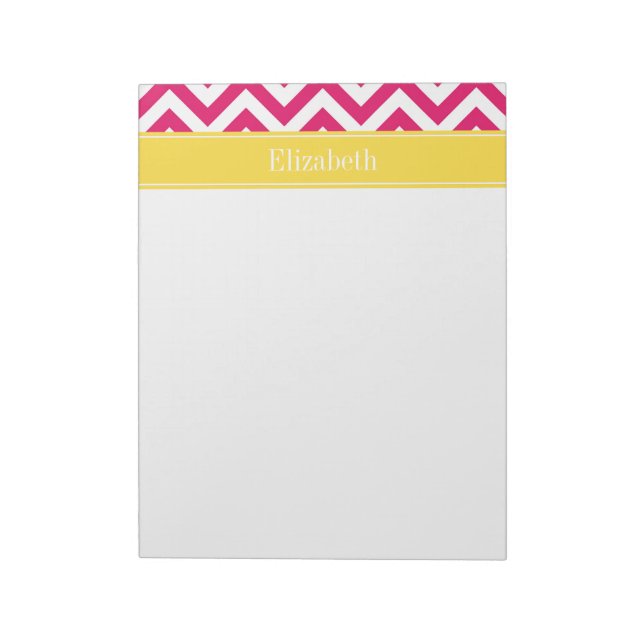 Bloc De Notas Raspberry Lg Chevron Pineapple Name Monograma (Lado Izquierdo)