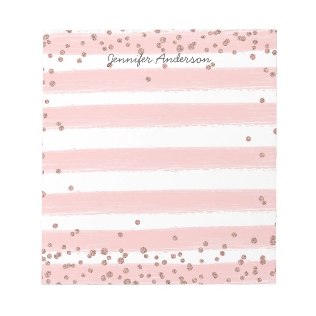 Bloc De Notas Raya suave rosa moderno oro confeti Personalizable (Frente)