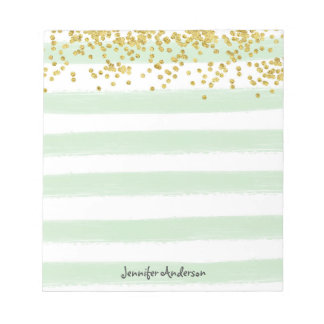 Bloc De Notas Raya Verde Menta Moderno Confeti Dorado Personaliz