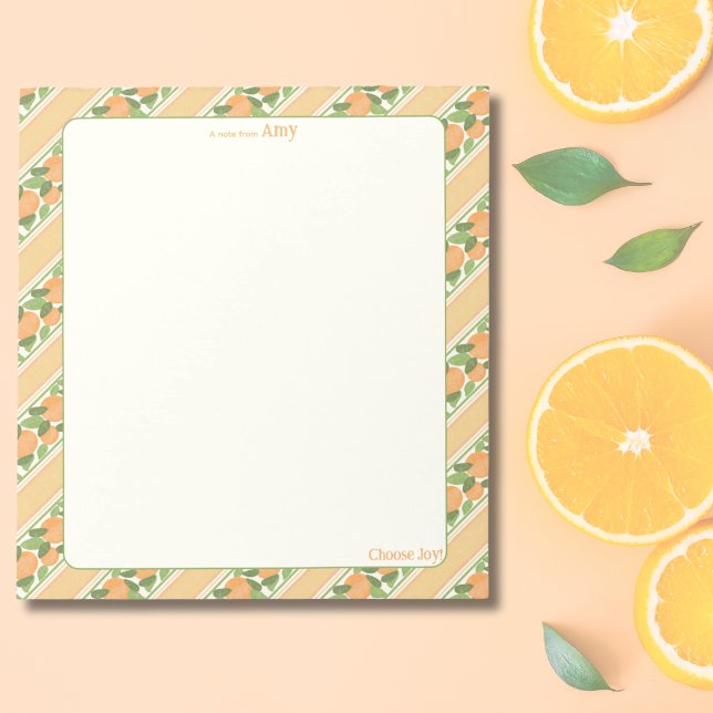 Bloc de notas rayado de naranjal personalizado   (Personalized Orange Grove Striped Notepad  )
