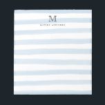 Bloc De Notas Rayas de agua azul turbia y ligera monograma<br><div class="desc">El diseño presenta un monograma inicial personalizado y un nombre en un tipo de letra tipográfico sencillo y moderno con unas tiras de pincel de color azul oscuro o azul polvoriento,  lindas,  modernas y elegantes.</div>