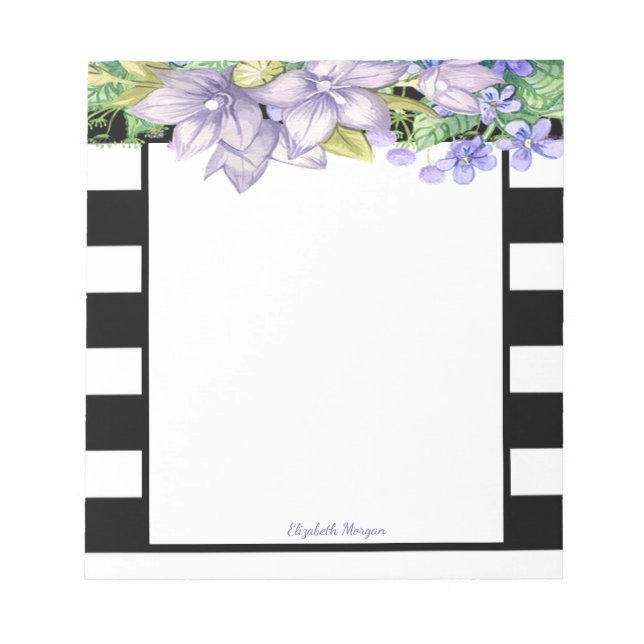 Bloc De Notas Rayas Elegantes, Flores de Acuarela - Personalizad (Frente)