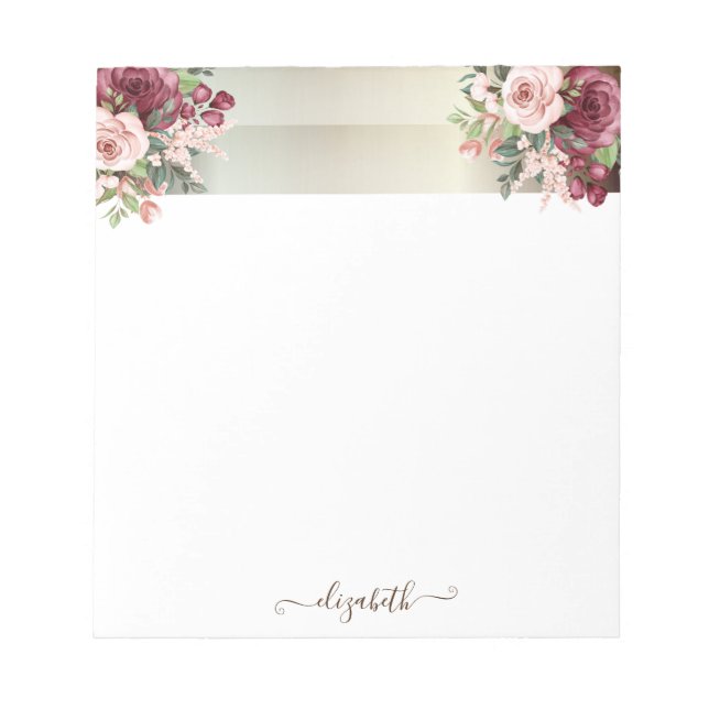 Bloc De Notas Rayas Elegantes y con Flores- Personalizado (Frente)