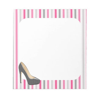 Bloc De Notas Rayas rosas y grises con tiletto gris