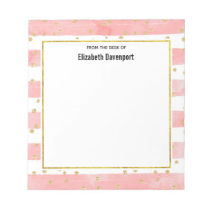 Bloc De Notas Rayas Rubor rosadas Faux Gold Confetti