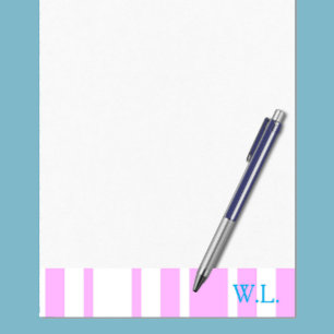 Bloc De Notas Rayas Simples de Rosa y Blanco con Monograma