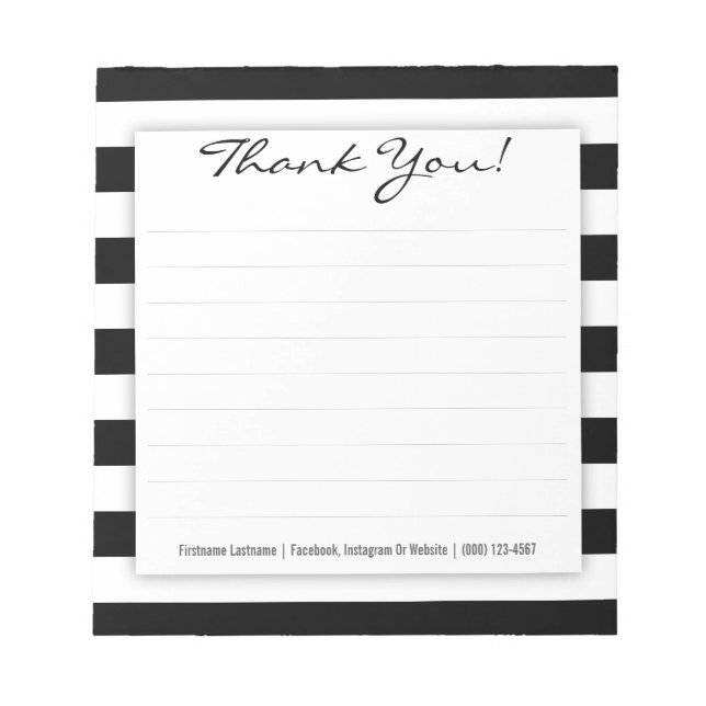 Bloc De Notas Rayas simples en blanco y negro Gracias Notepad (Frente)