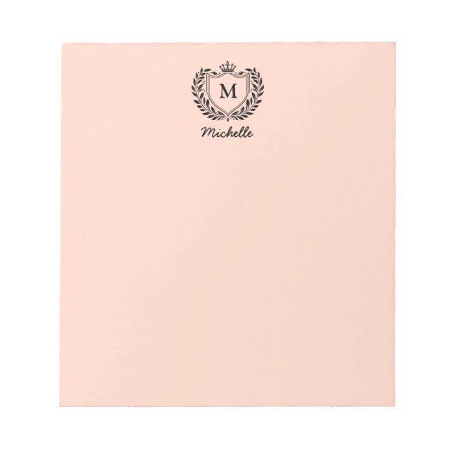 Bloc De Notas Real Escudo Emblem Monograma Nombre de guión Coral (Frente)