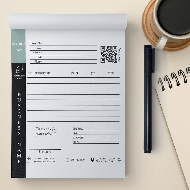 Bloc De Notas Recepción de ventas de facturas modernas Pequeña e (Modern Minimalist Invoice Sales Receipt Small Business, qr code, digital download file)