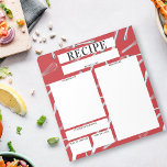 Bloc De Notas Receta culinaria de hojas en blanco para utensilio<br><div class="desc">Una nota única y útil para las recetas culinarias. El diseño consiste en un patrón de utensilios de cocina de plata en un fondo rojo con espacios vacíos donde se pueden anotar todos los datos importantes para preparar una receta. El texto es totalmente personalizable.</div>