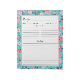 Bloc De Notas Receta de madera acuática floral rosa rústica