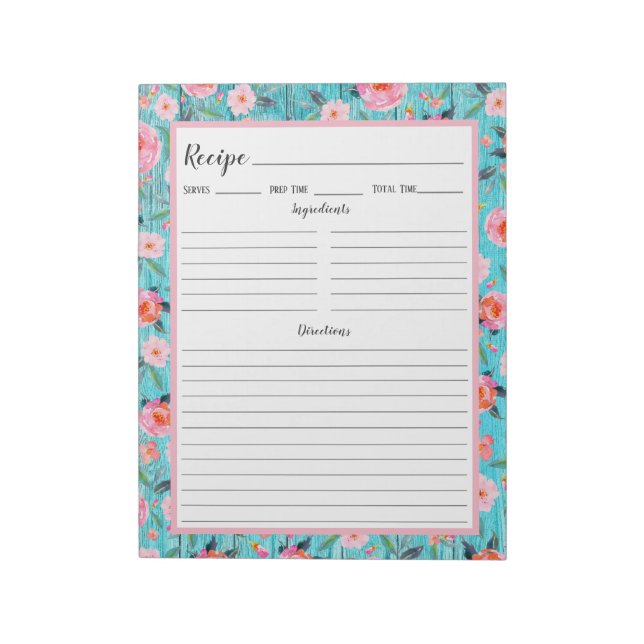 Bloc De Notas Receta de madera acuática floral rosa rústica (Lado Izquierdo)