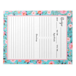Bloc De Notas Receta de madera acuática floral rosa rústica