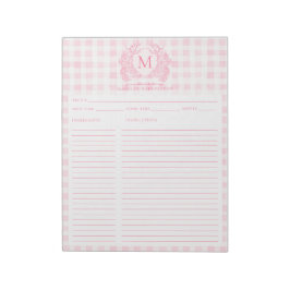 Bloc De Notas Receta de Monograma con Cresta Floral de Cuadros R