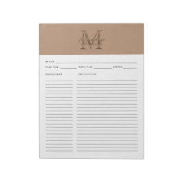 Bloc De Notas Receta de monograma dorado metálico taupe de letra