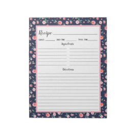 Bloc De Notas Receta del patrón azul de la Marina floral rosa ro