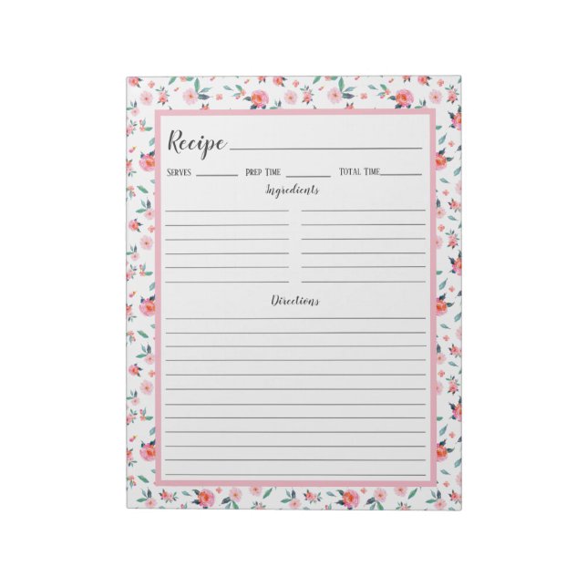 Bloc De Notas Receta del patrón floral rosa rosa (Lado Izquierdo)