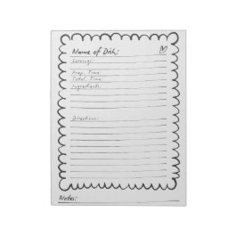 Bloc De Notas Receta en blanco manuscrita simple en negro y blan