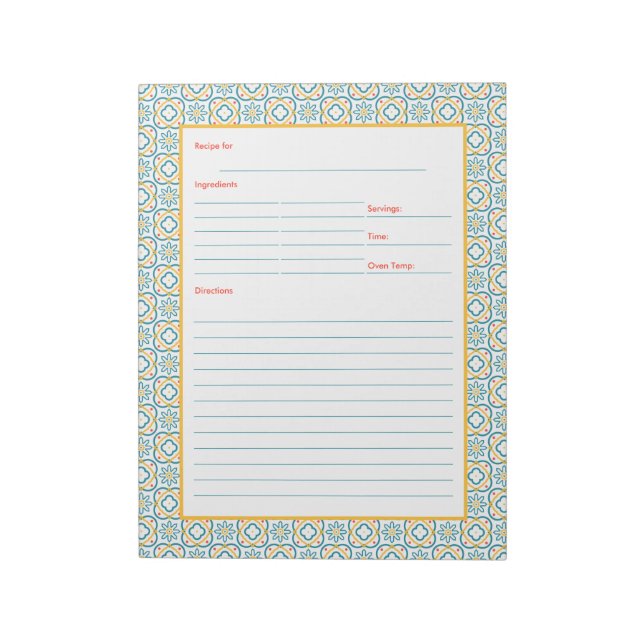 Bloc De Notas Receta mediterránea de azulejos y amarillos en Esp (Lado Izquierdo)