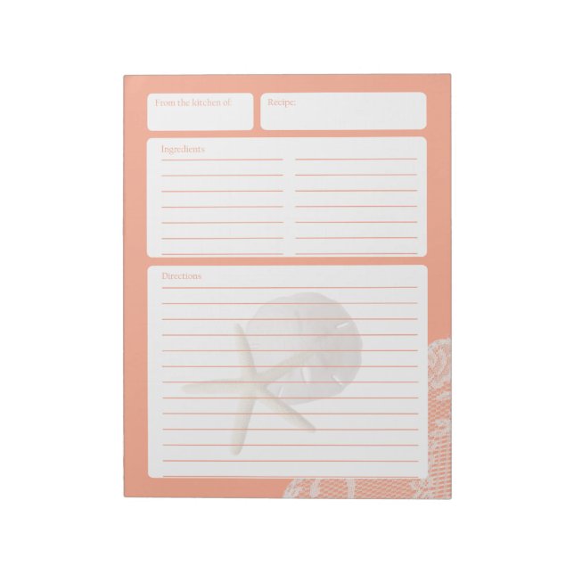 Bloc De Notas Receta Página Dólar de arena y encaje (Lado Izquierdo)