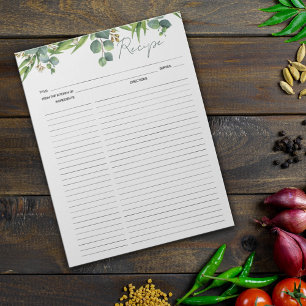 Bloc De Notas Recetas culinarias Hojas de Agua Notepad