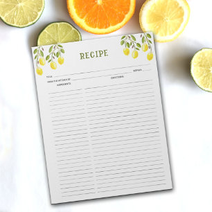 Bloc De Notas Recetas culinarias tropicales limón Notepad