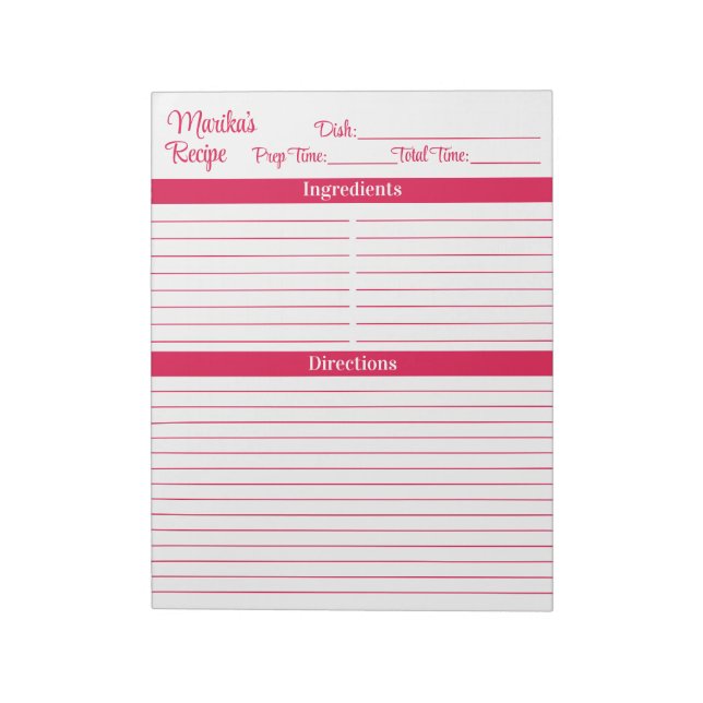 Bloc De Notas Recetas de retrato Elegant Script Cherry Red 8.5x1 (Lado Izquierdo)