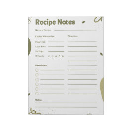 Bloc De Notas Recetas Estéticas Simples Verdes para Cocineros Ca